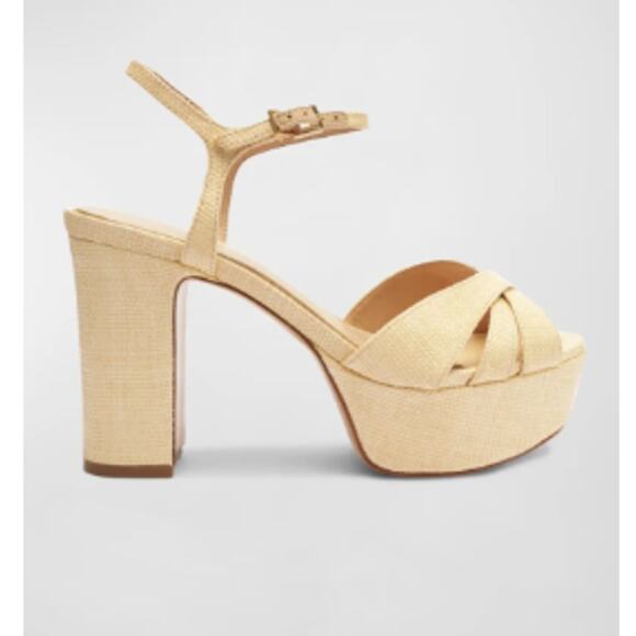 Schutz Women's Keefa Raffia Ankle Strap Platform Sandals - Picture 1 of 11